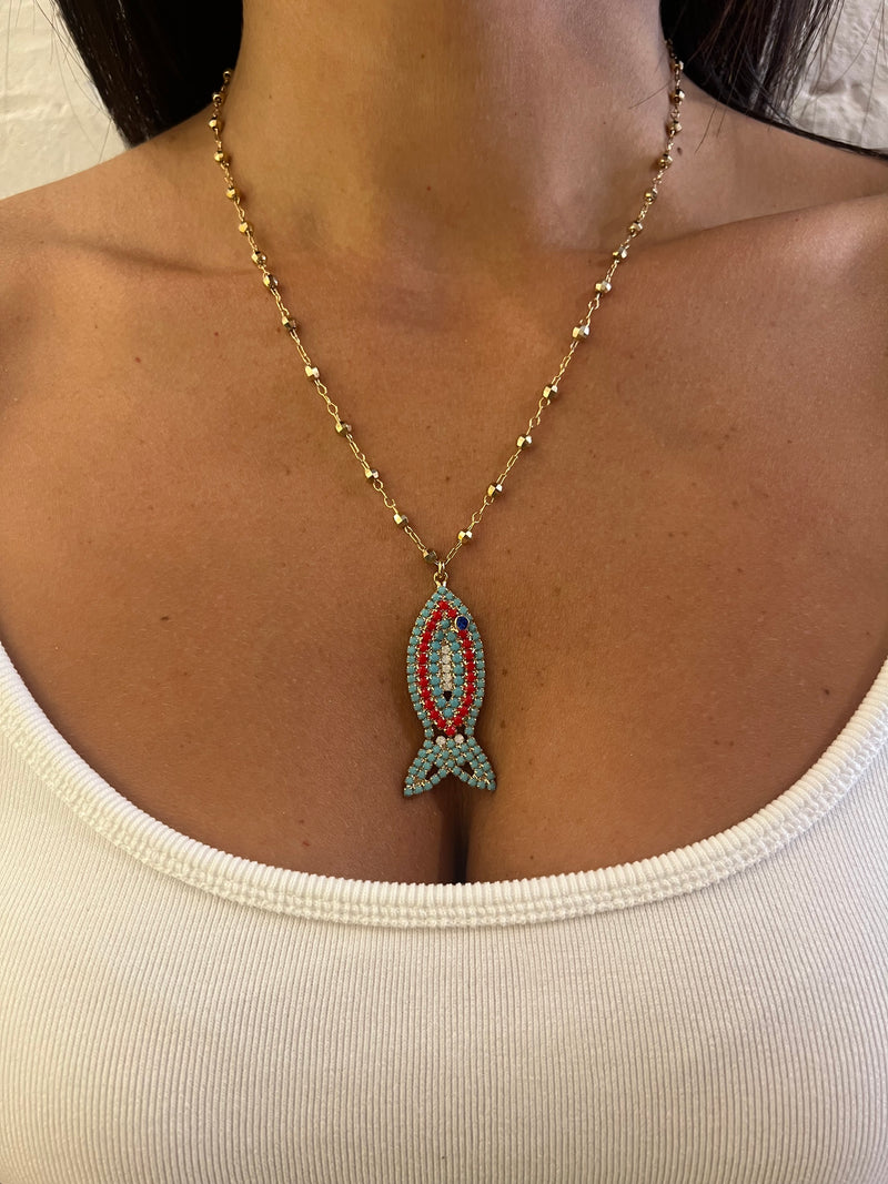 Collana Charm Pesce strass