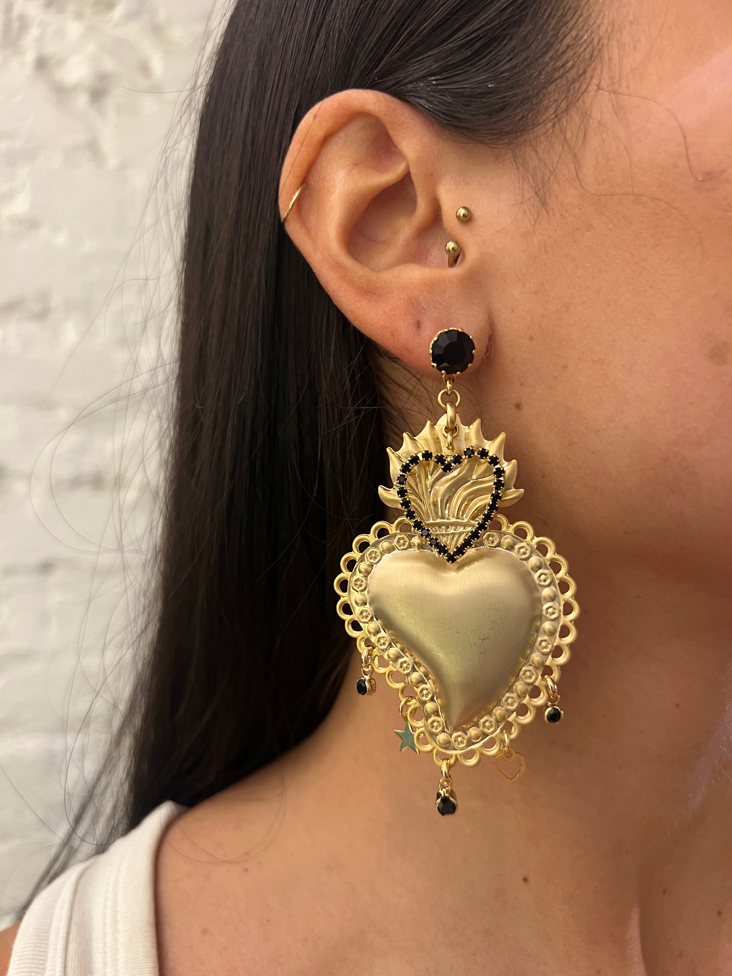 Bello London Orecchini A Clip Cuore Placcato Oro Con Cristalli - Cora G - Per Orecchie Non Forate, 1.7 Cm