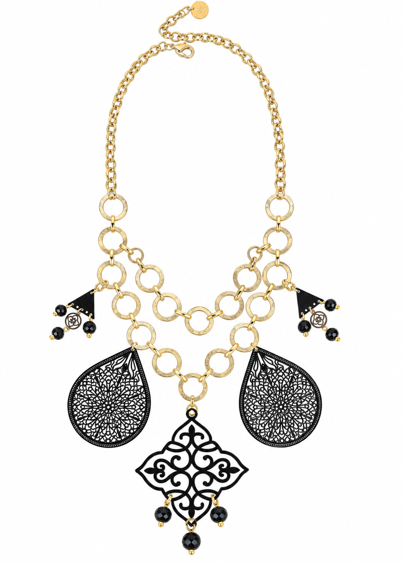 Collana statement dorata e nera