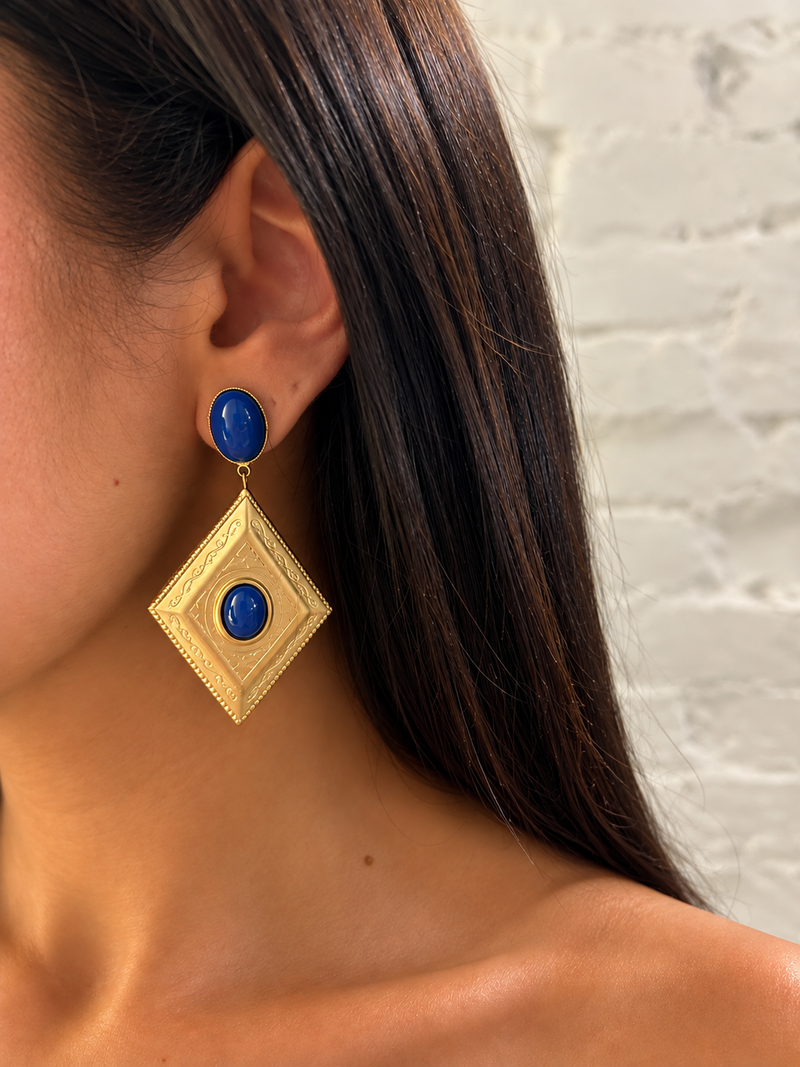 Orecchini Pendenti Geometrici con Cabochon