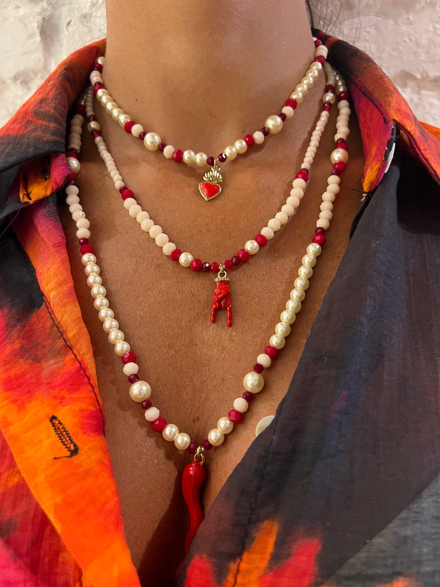 Collana perle, cristalli con pendente corna - Alessandra Avallone