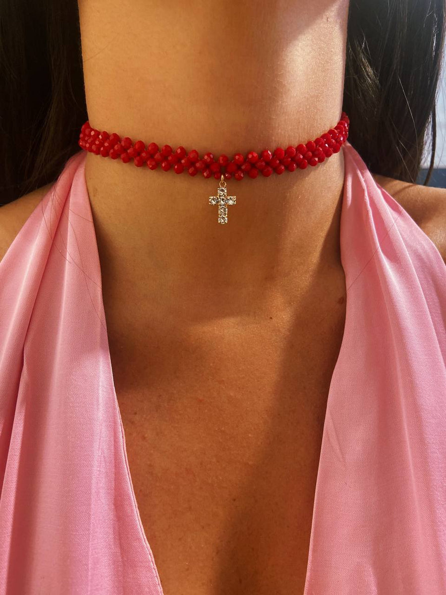 Choker perline e croce