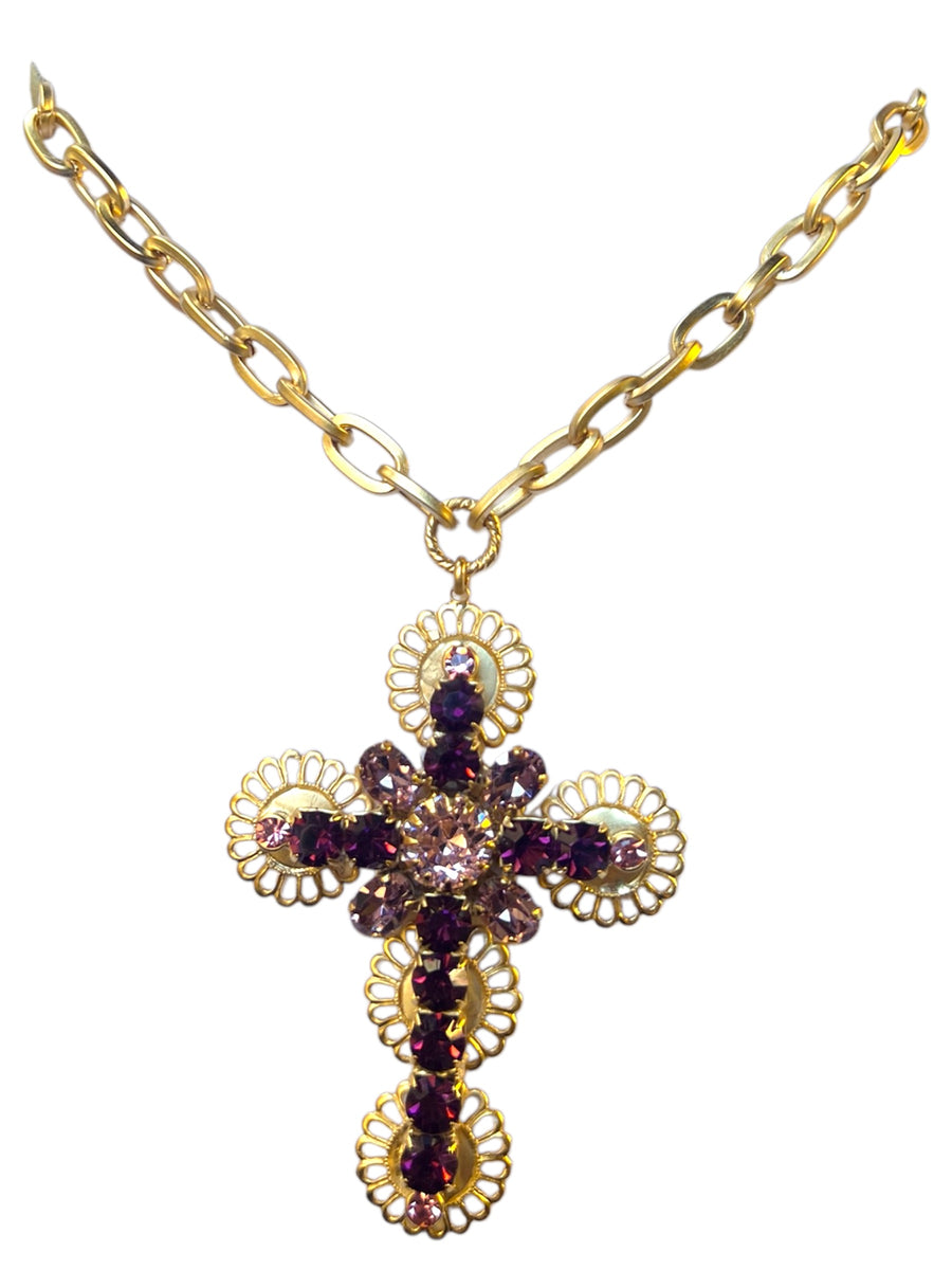 Collana Croce Strass e filigrana