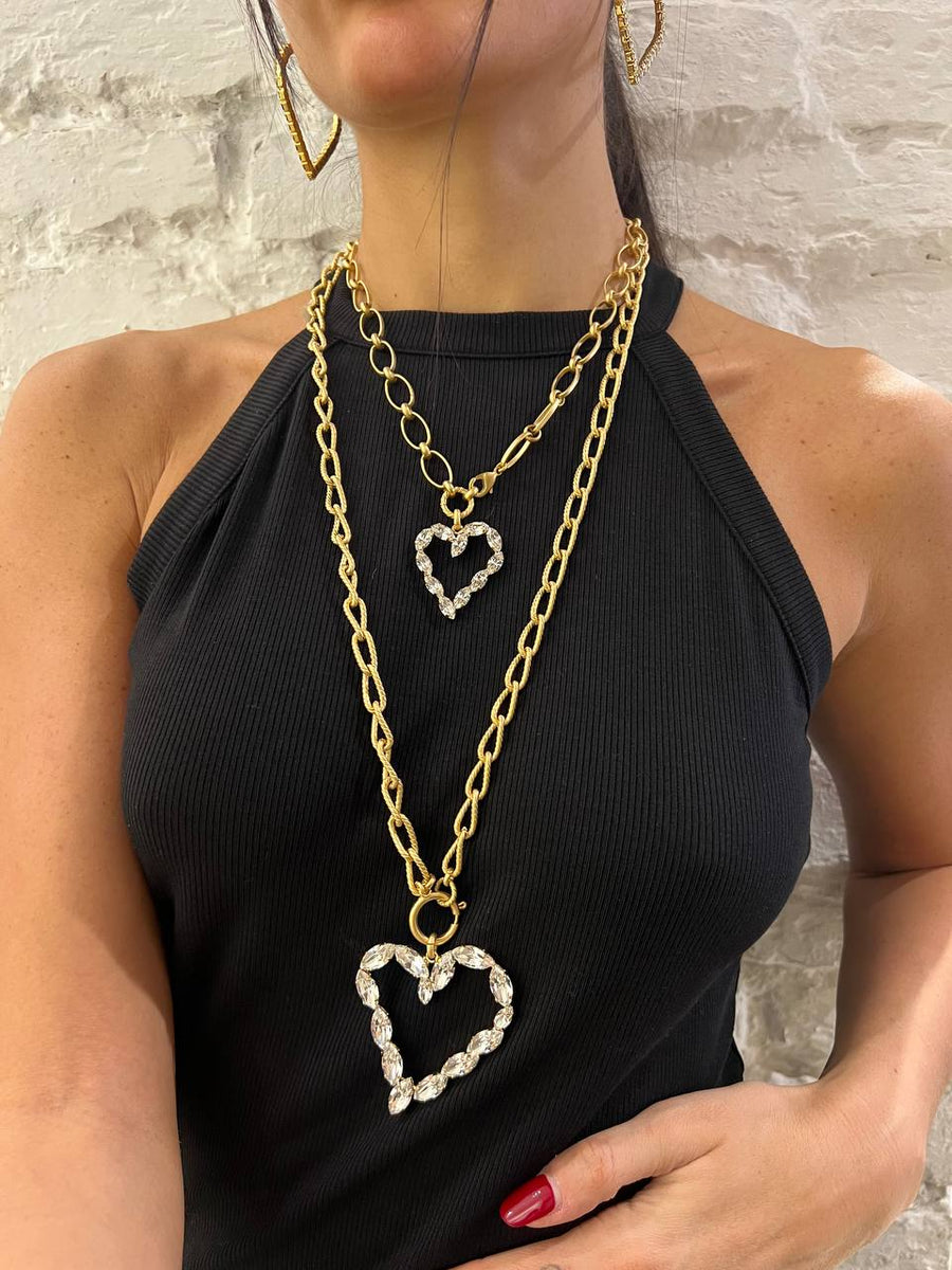 Collana con catena oro tipo rolo, ciondolo cuore Collana con catena oro tipo rolo, ciondolo cuore