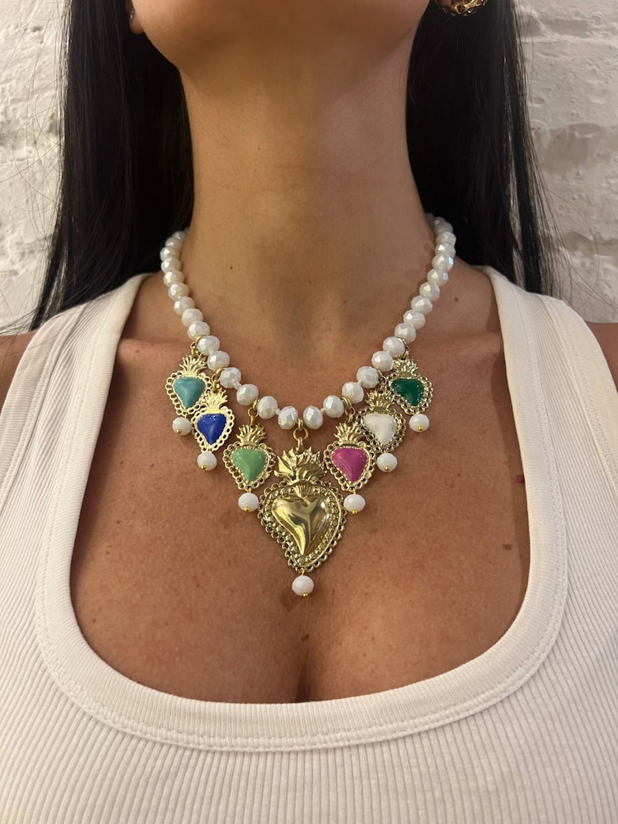 Collana perle e cuori sacri