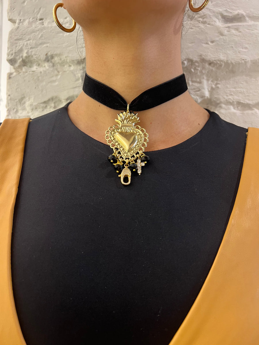 Choker velluto e Cuore Sacro