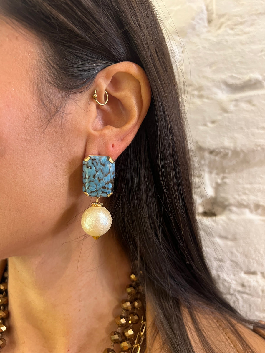 Orecchini pietra rettangolare e perla