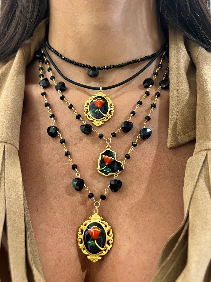 Collana cristalli con ciondolo Cuore con Rosa