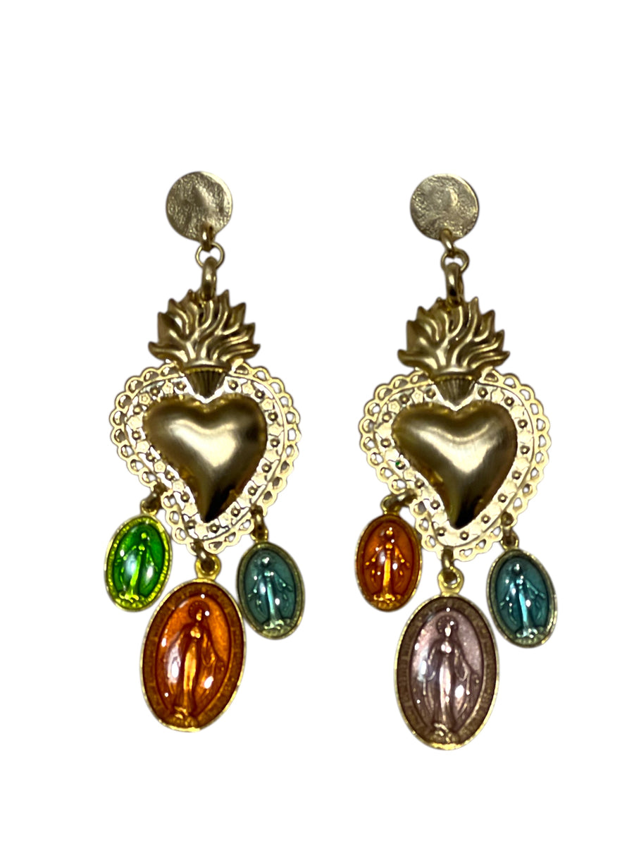 Orecchini Cuore Sacro con Madonnina smaltate