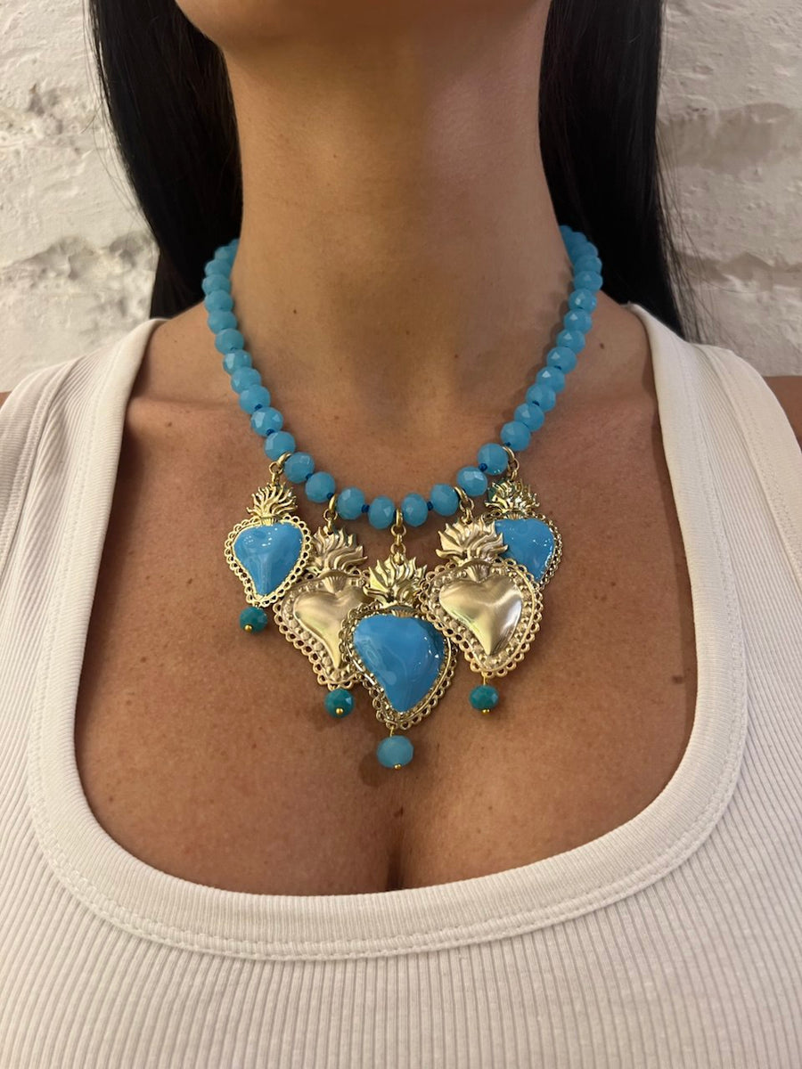 Collana con pietre verdi con Cuori Sacri