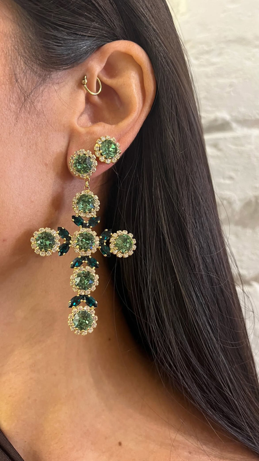 Orecchini croce singola con strass