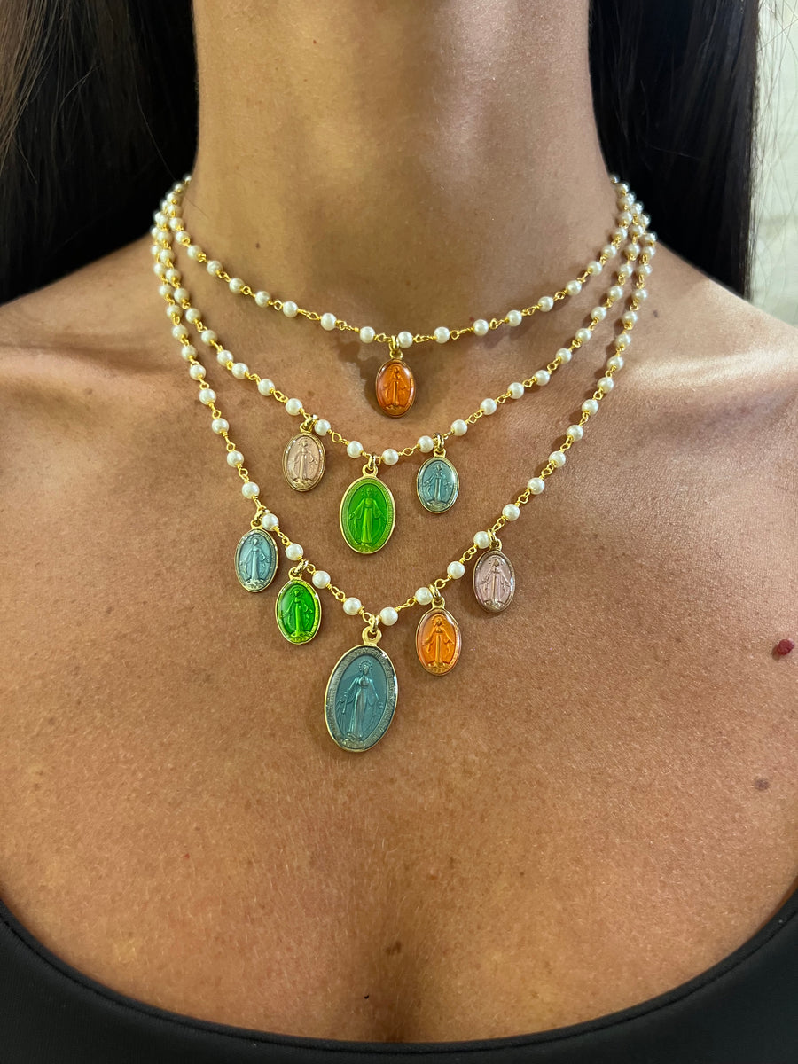 Collana Madonne strass smalto