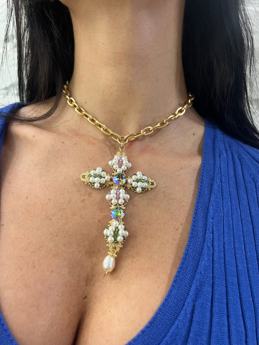 Collana A Croce In Argento O Metallo - Gioiello Semplice Ed Elegante Per Donna E Uomo