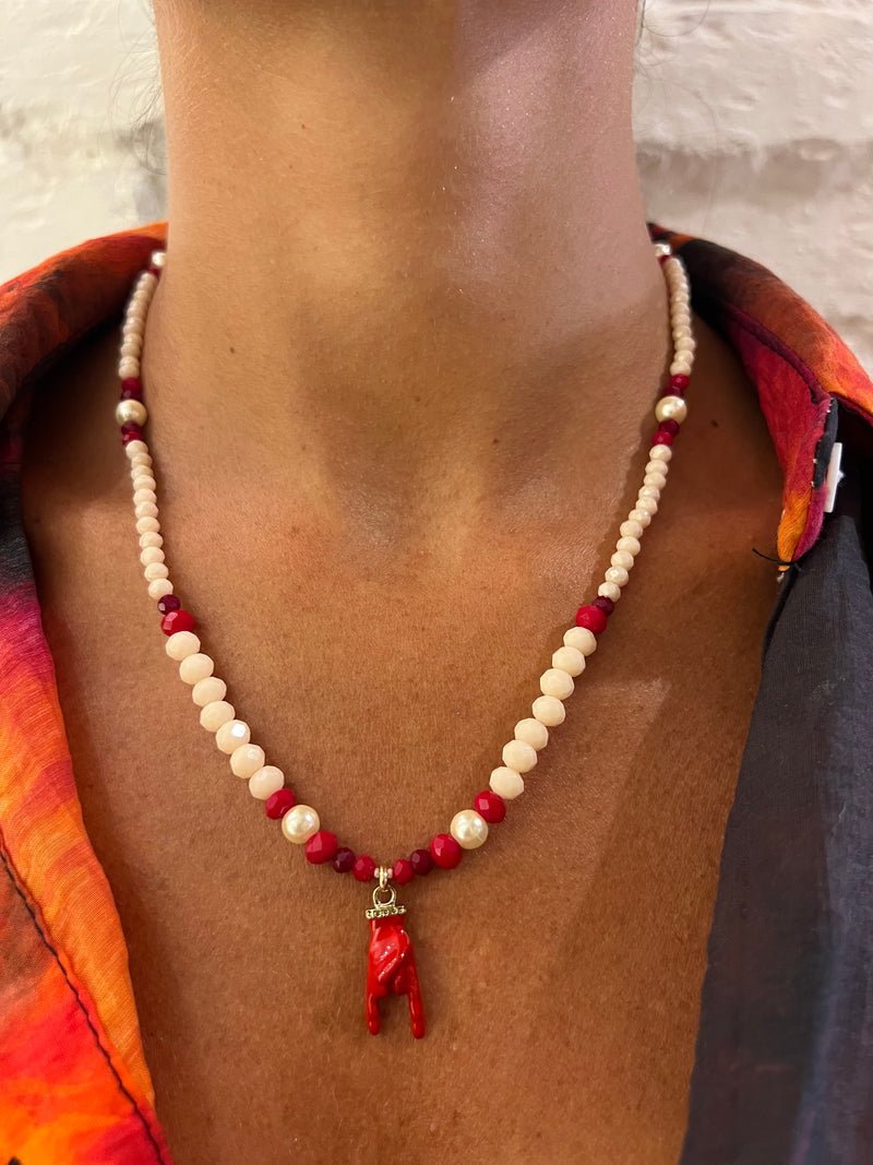 Collana perle, cristalli con pendente corna - Alessandra Avallone