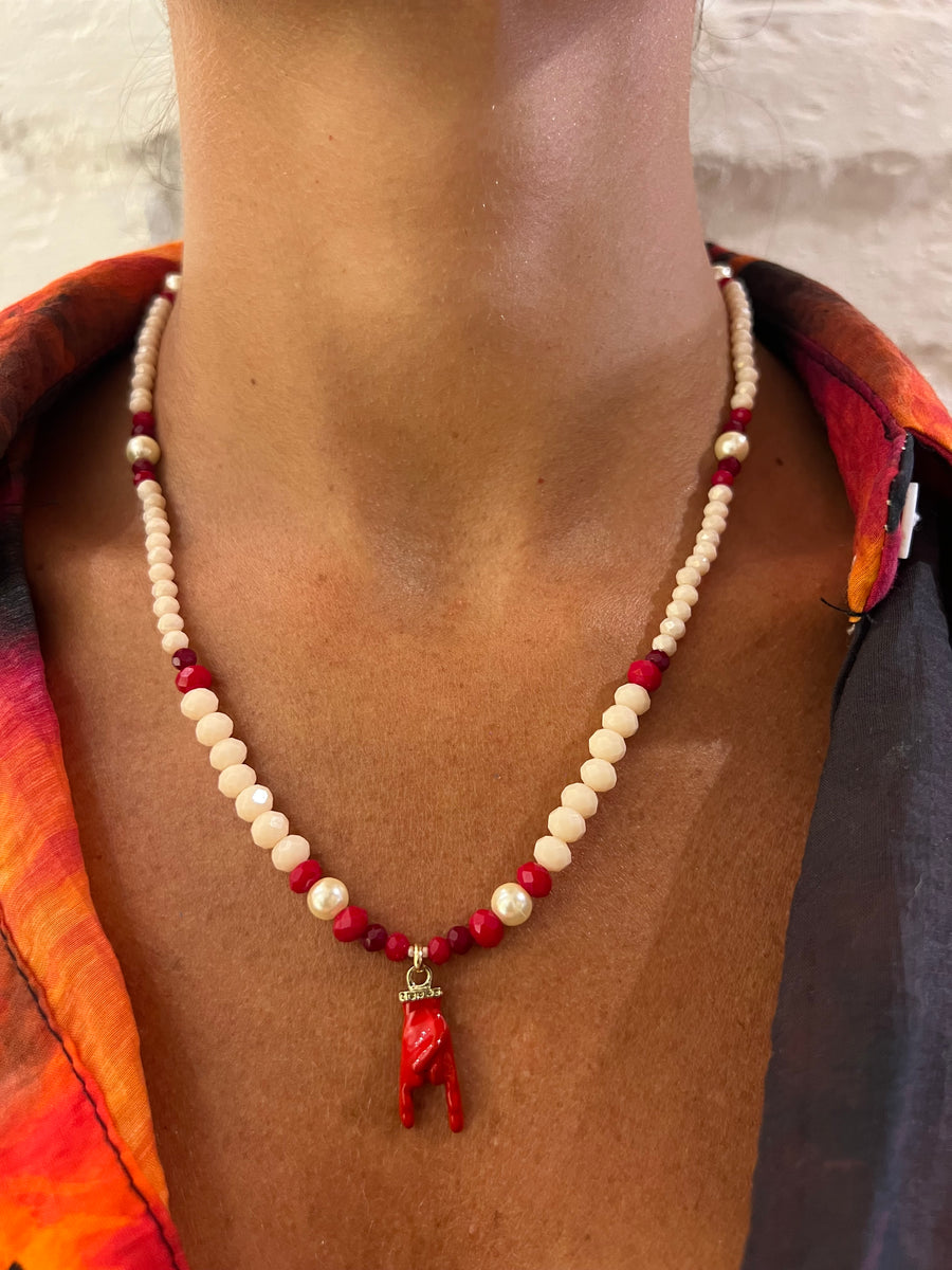 Collana perle, cristalli con pendente corna - Alessandra Avallone