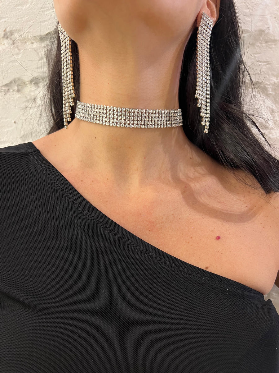 Choker con 5 fili di strass crystal round