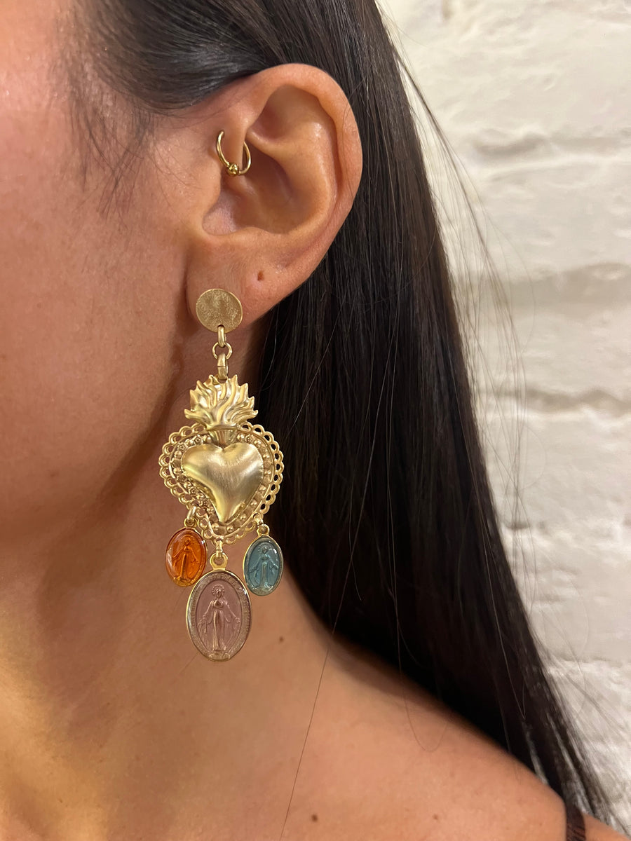 Orecchini Cuore Sacro con Madonnina smaltate