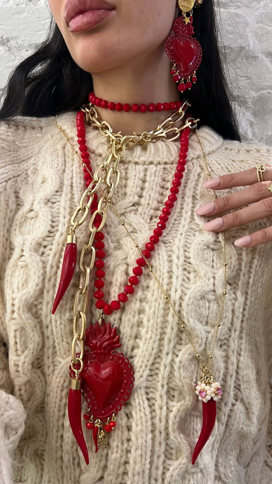 Fantastico Gotico Vampiro Cuore Rosso Collana Perla Punk Fantastico Gotico Vampiro Cuore Rosso Collana Perla Punk