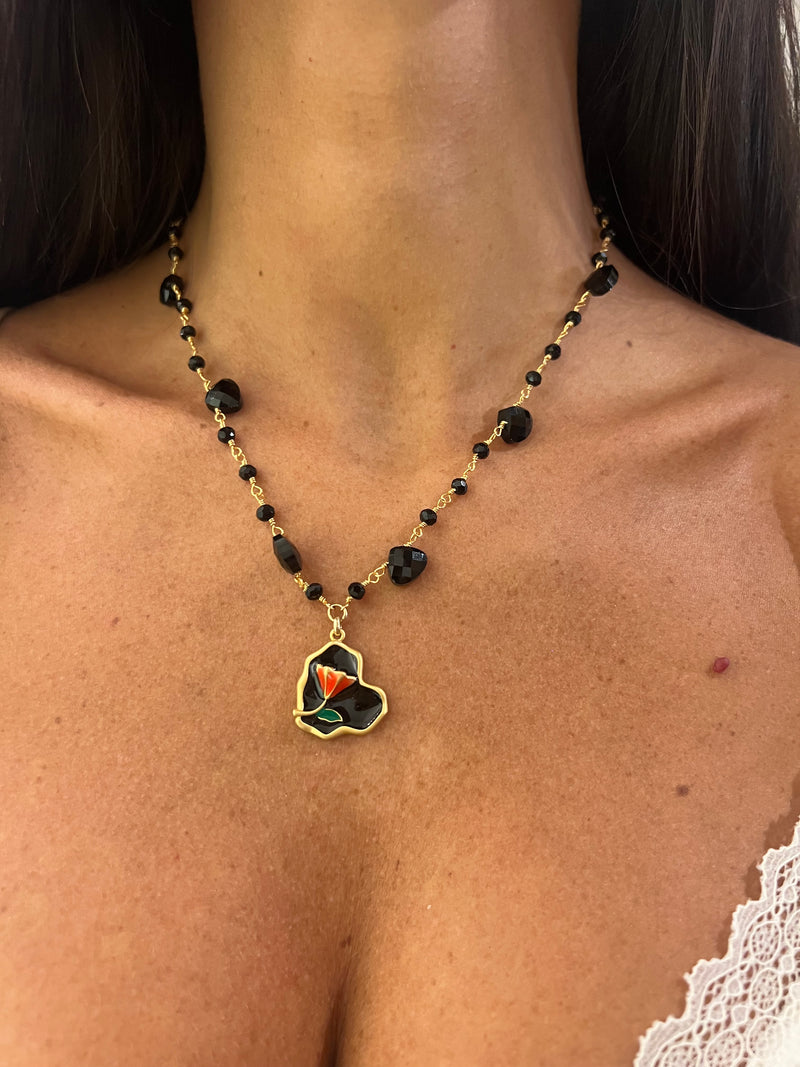 Collana cristalli con ciondolo Cuore con Rosa