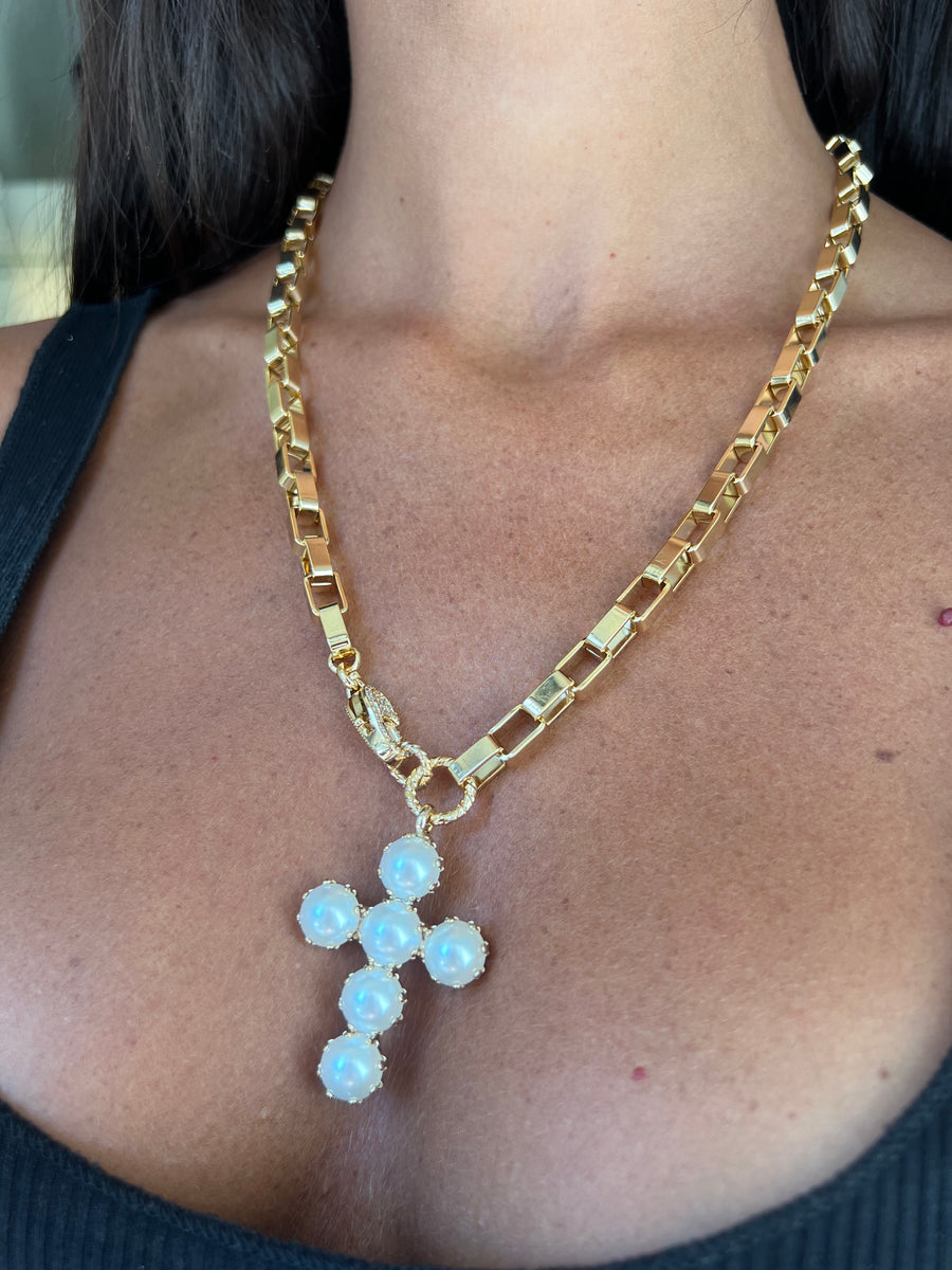 Collana catena croce perle small - Alessandra Avallone