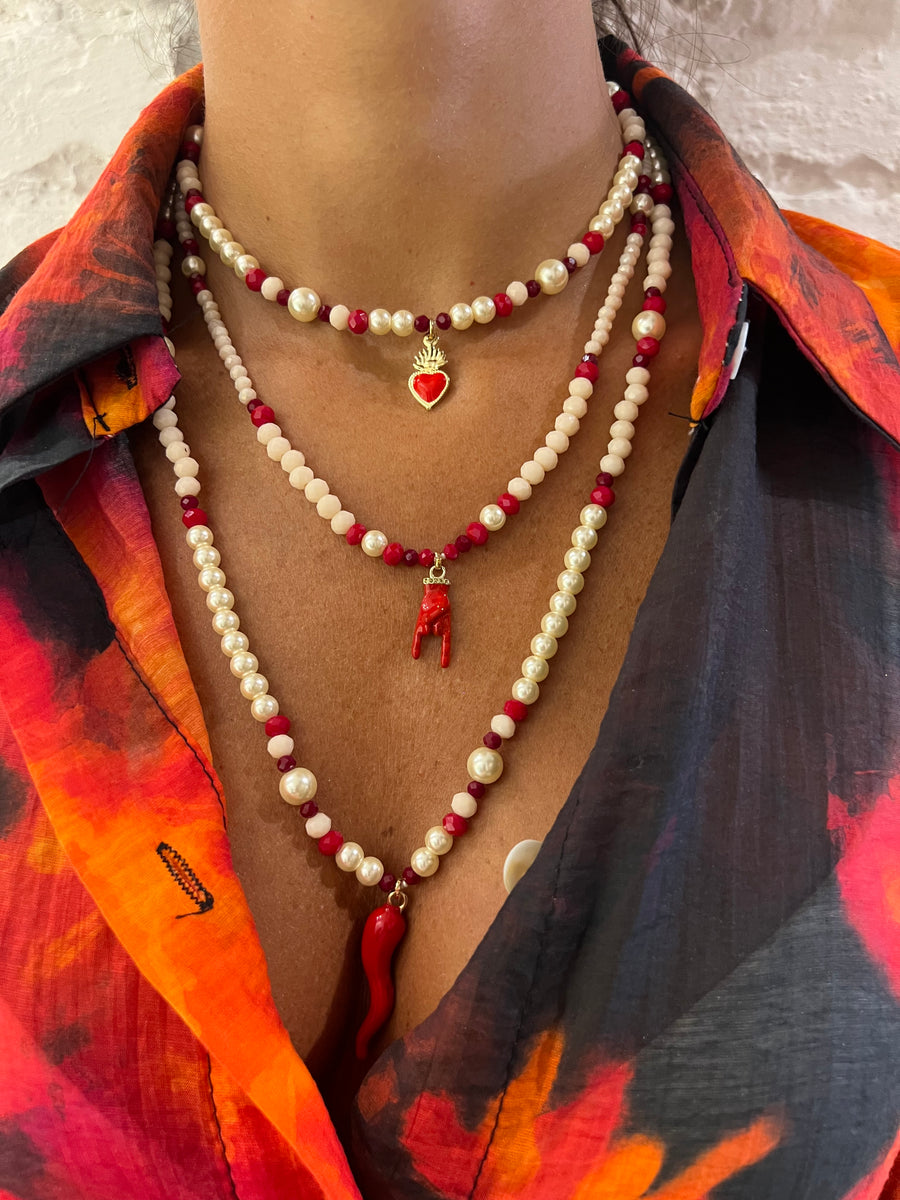 Collana perle, cristalli con pendente corna - Alessandra Avallone