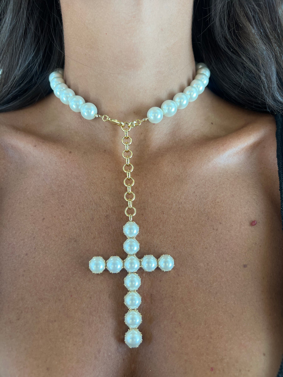 Choker perla con croce - Alessandra Avallone