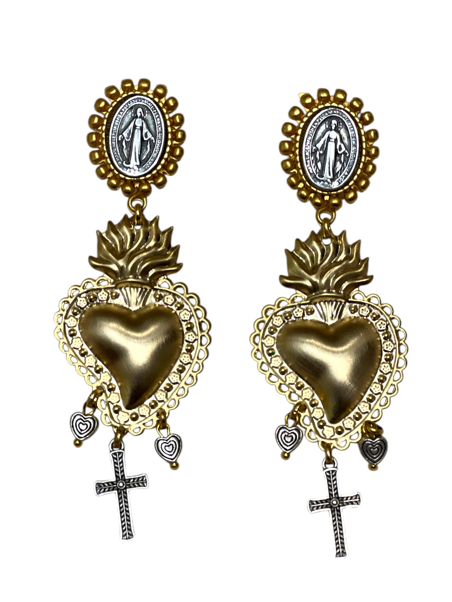 Orecchini Cuore Sacro con Madonnina