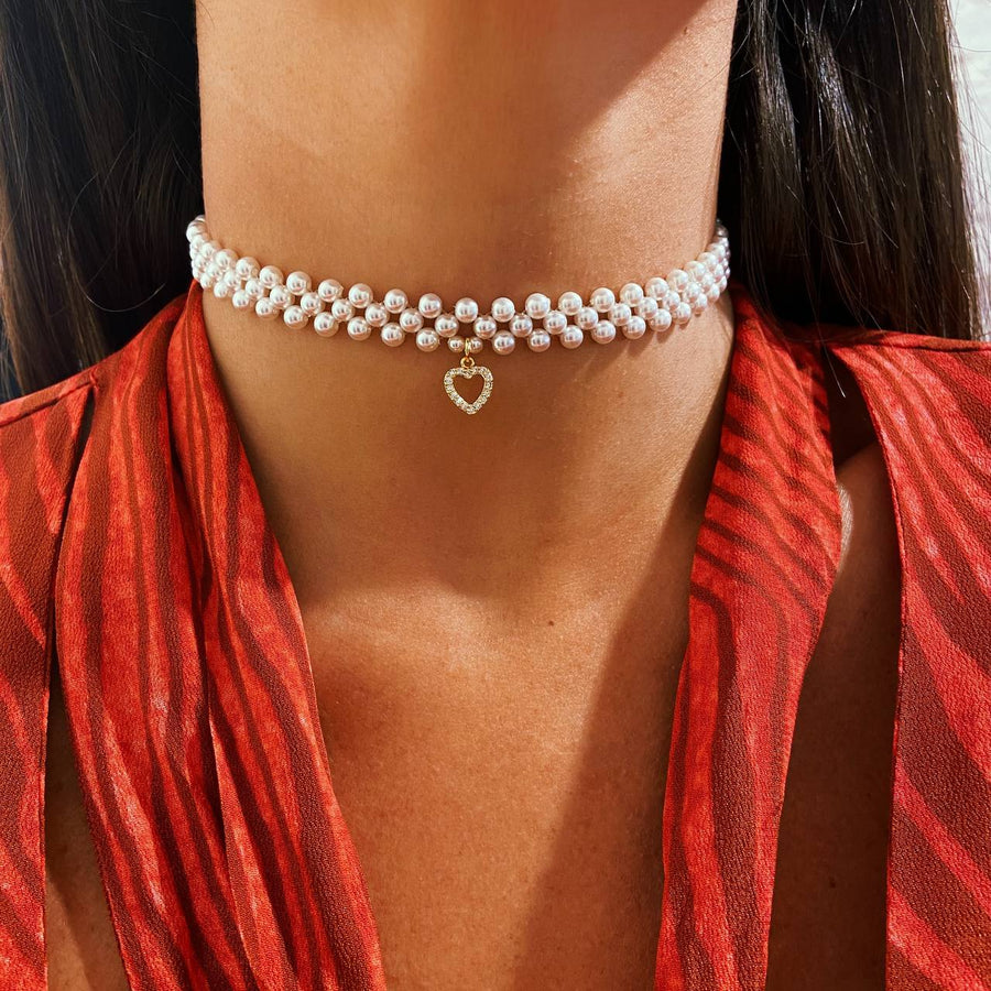 Choker perline e cuore