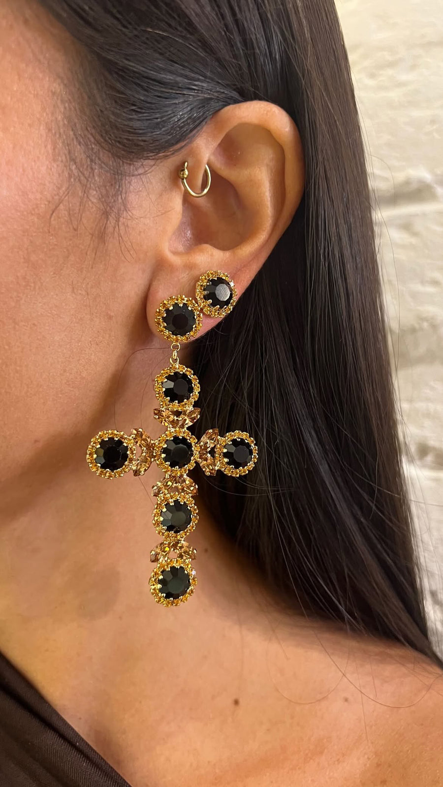 Orecchini croce singola con strass