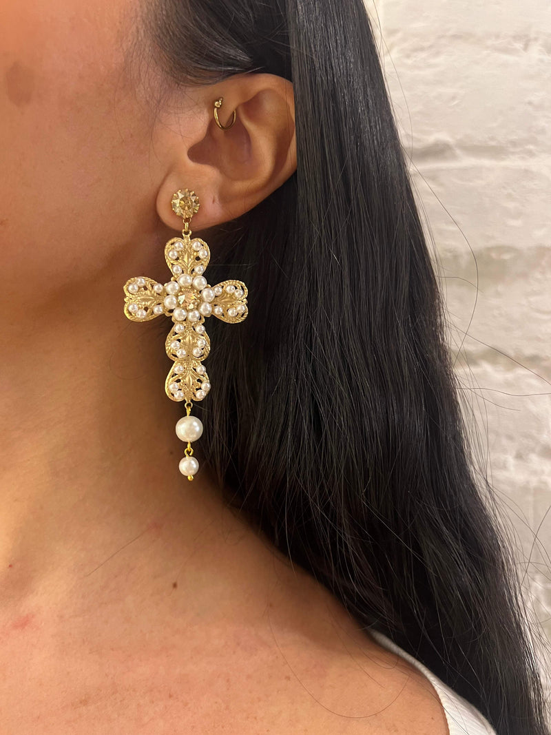 Orecchini Croce in Strass e Cristalli - Alessandra Avallone