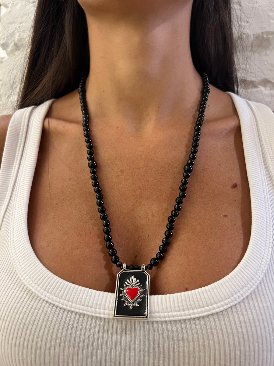 Collana Perle con Medaglia Cuore Sacro