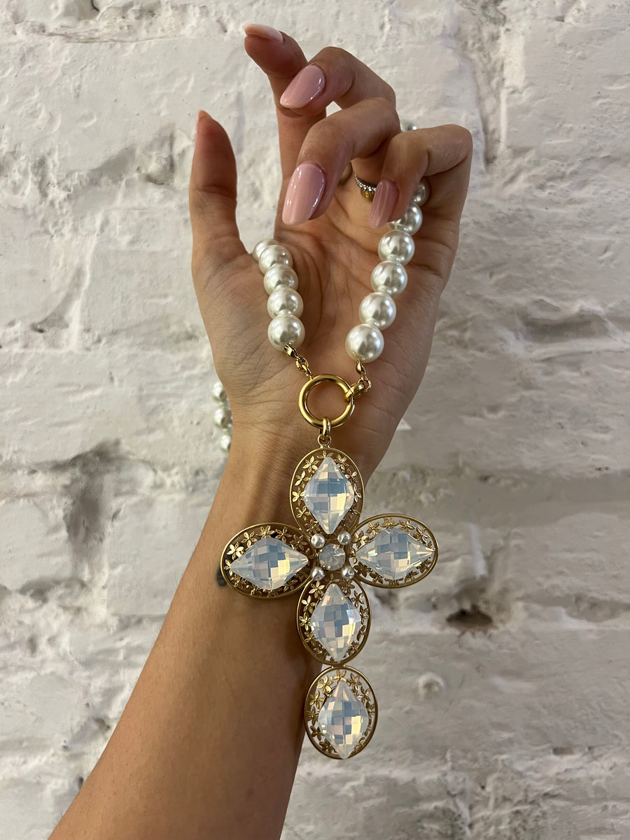 Collana girocollo perle e croce rombi