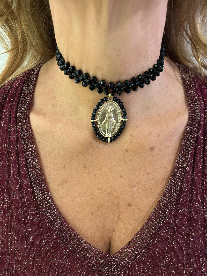 Choker cristallo con maxi madonna
