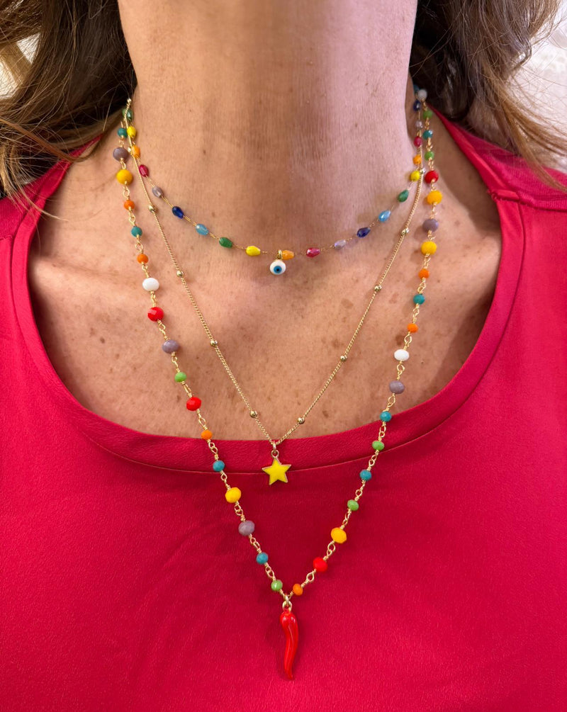 Collana tre fili multicolor con cornetto