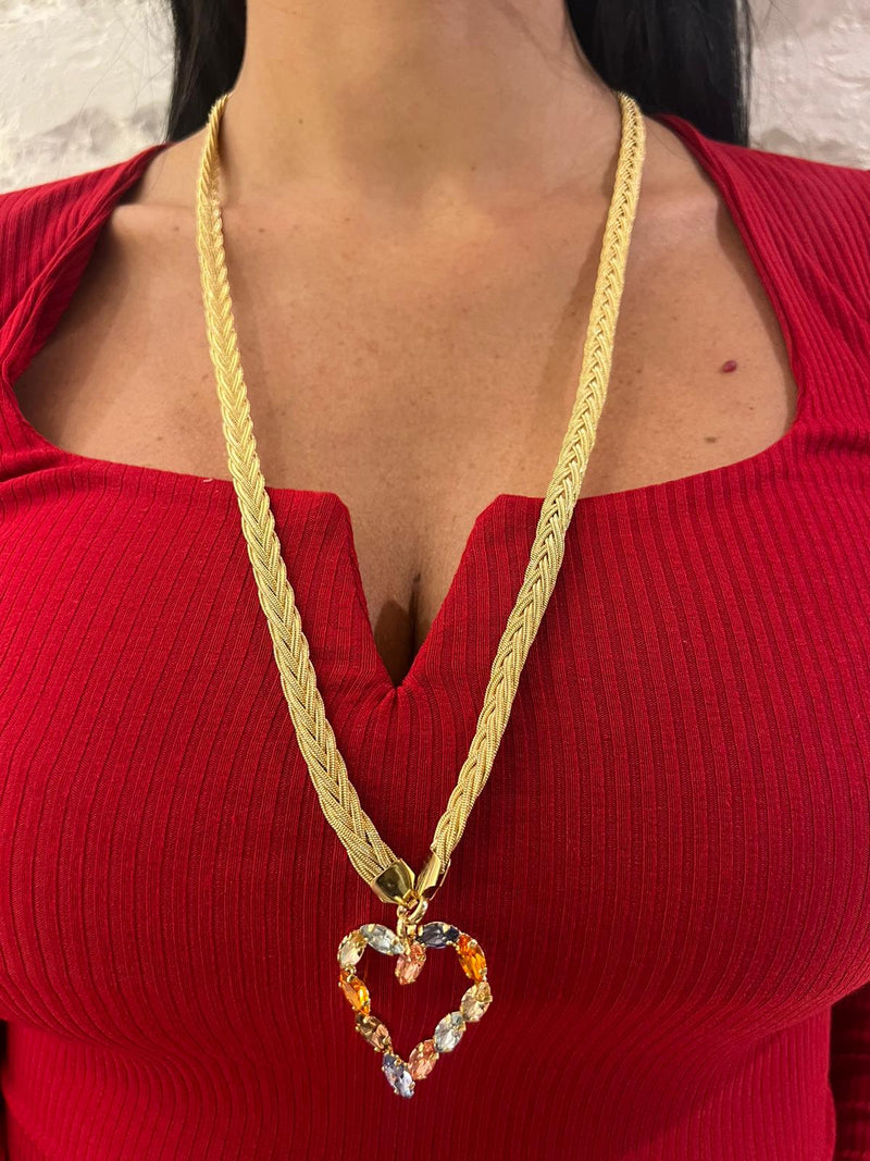 Collana cuore con catena intrecciata