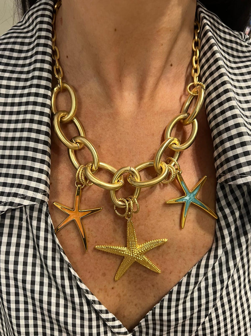 COLLANA CON CATENA MAXI E CHARM STELLE MARINE