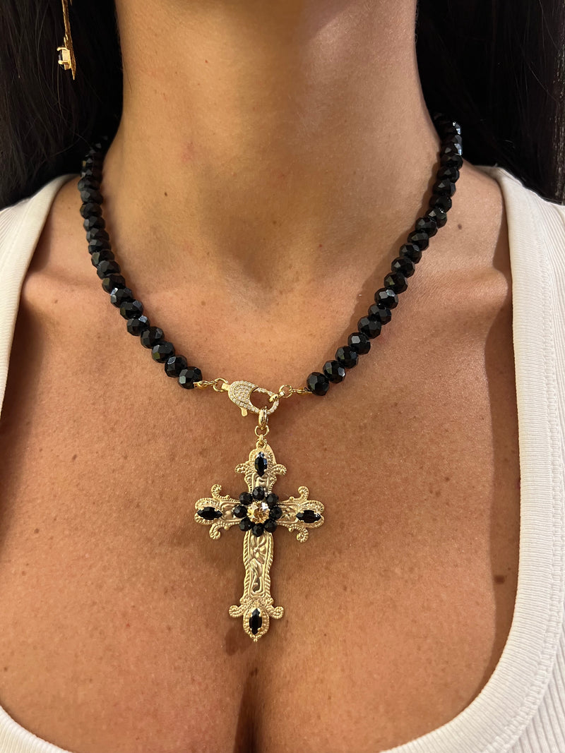 Collana cristallo nero e croce - Alessandra Avallone