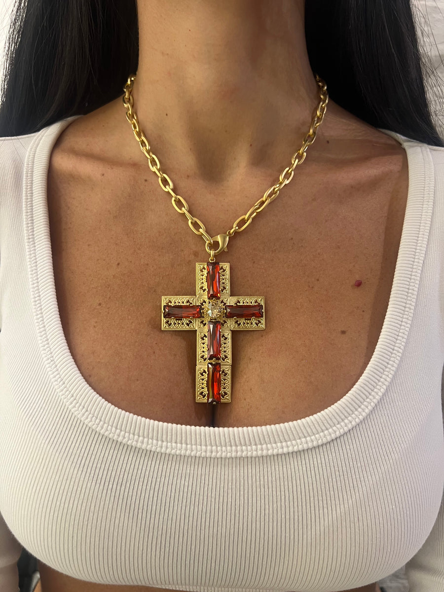 Collana Croce strass Rettangolari
