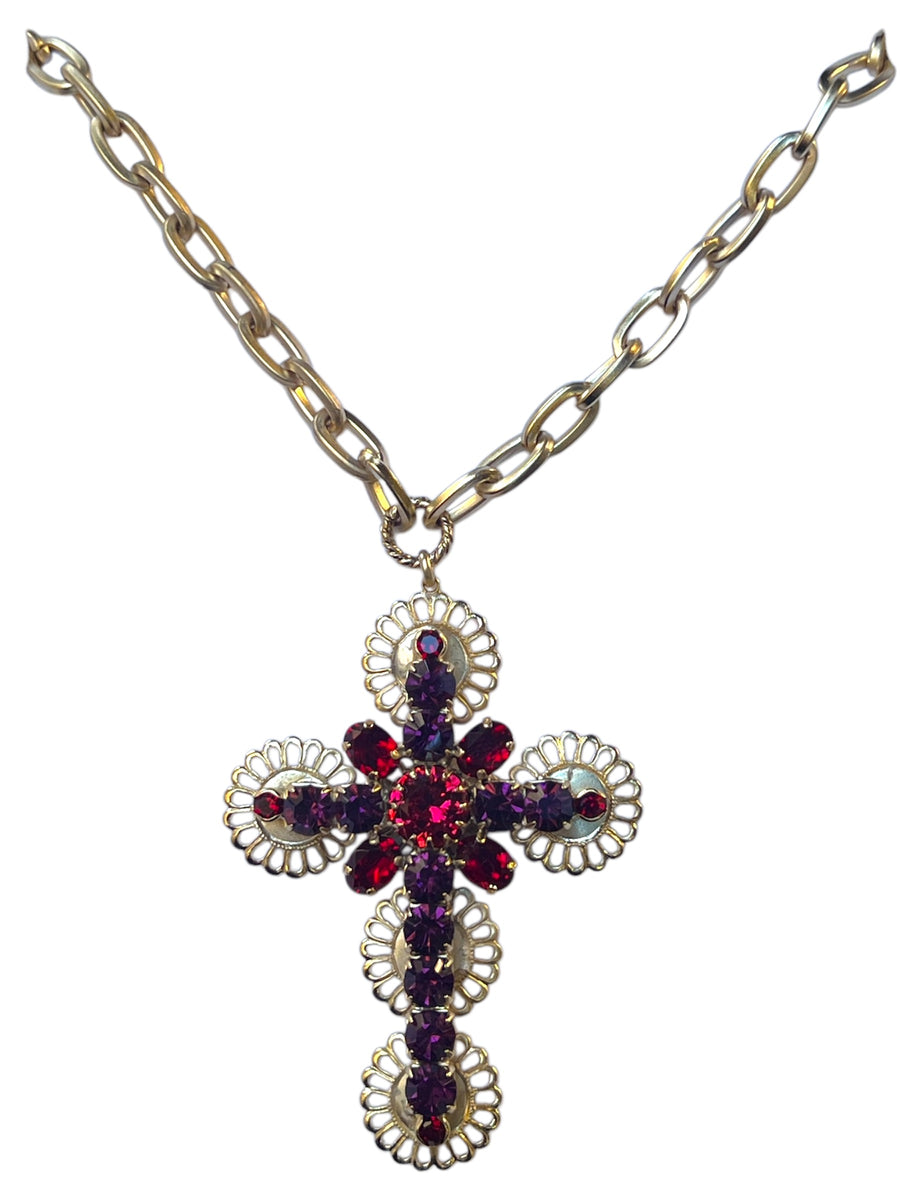 Collana Croce Strass e filigrana