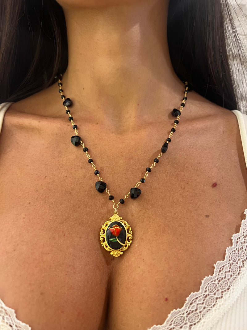 Collana cristalli con ciondolo Portrait Rosa