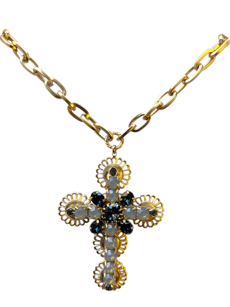 Collana Croce Strass e filigrana