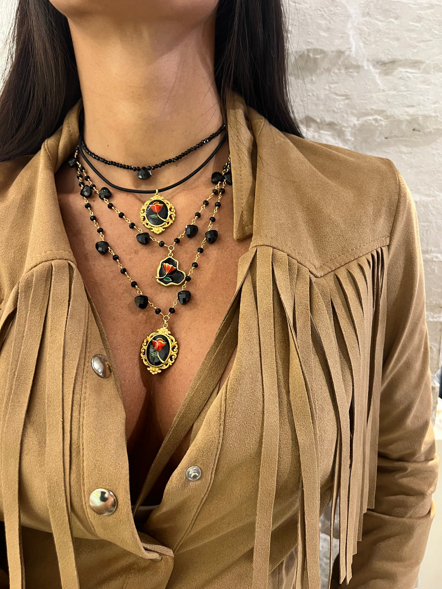 Collana cristalli con ciondolo Cuore con Rosa