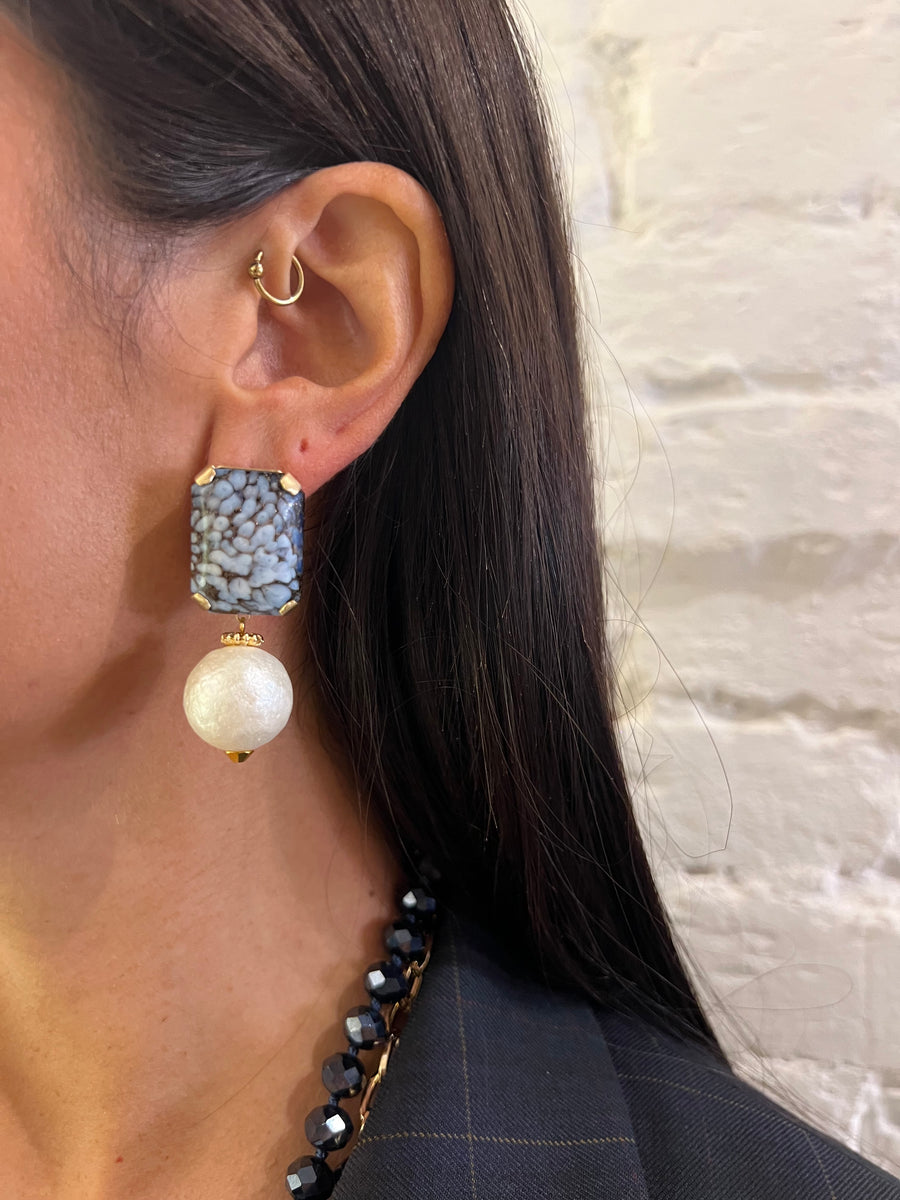 Orecchini pietra rettangolare e perla