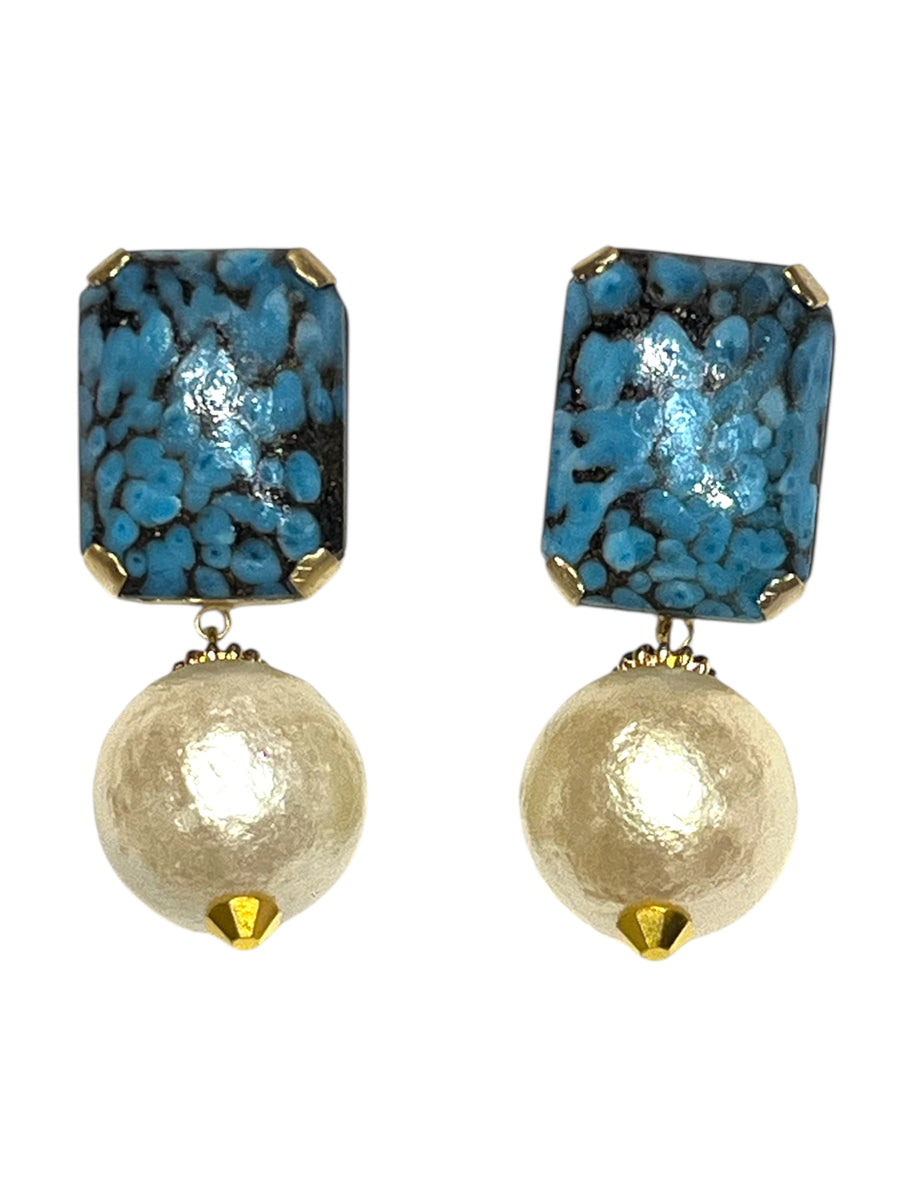 Orecchini pietra rettangolare e perla