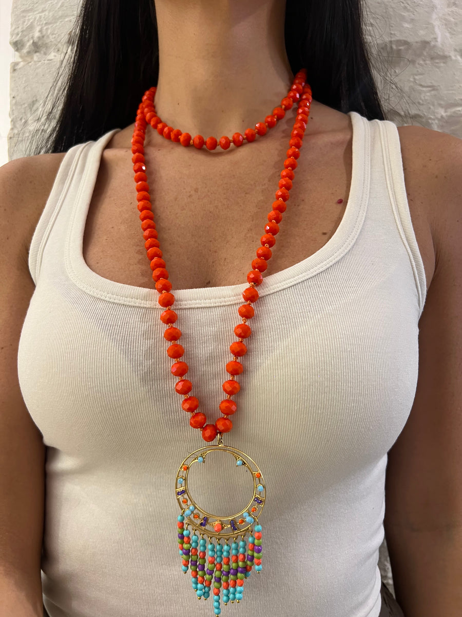 Collana Arancio con Ciondolo Multicolor