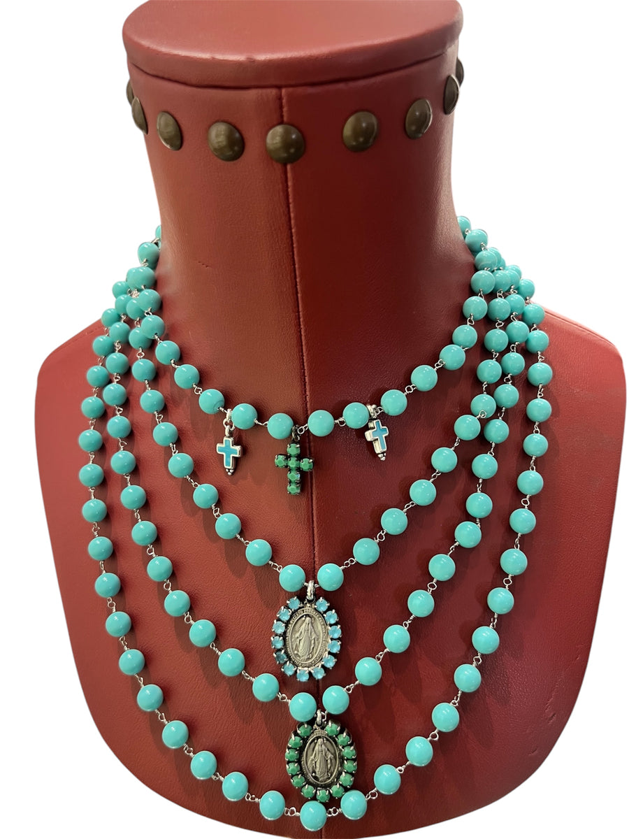 Collana 4 Fili Turchese con Madonne