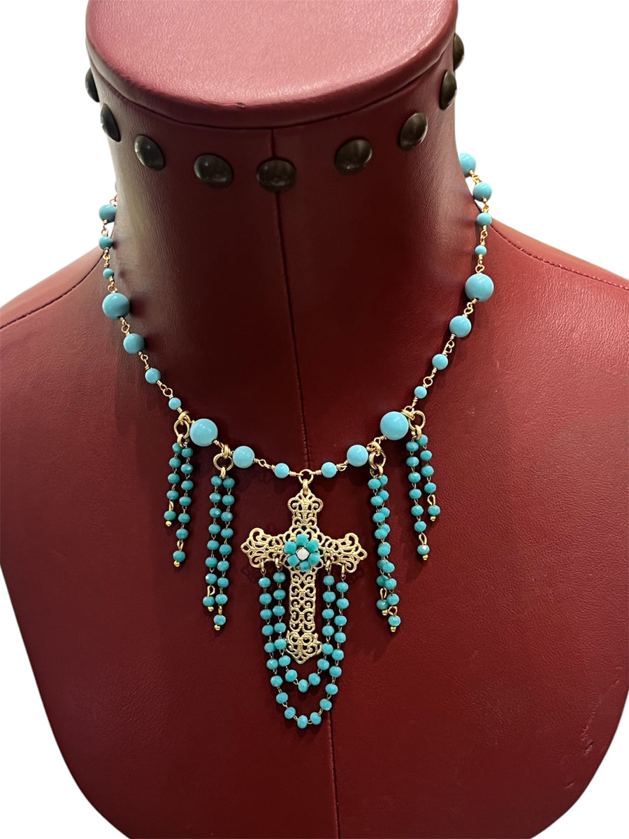 Collana con Croce in Filigrana e Pendenti – 40 cm + 5 cm di estensione
