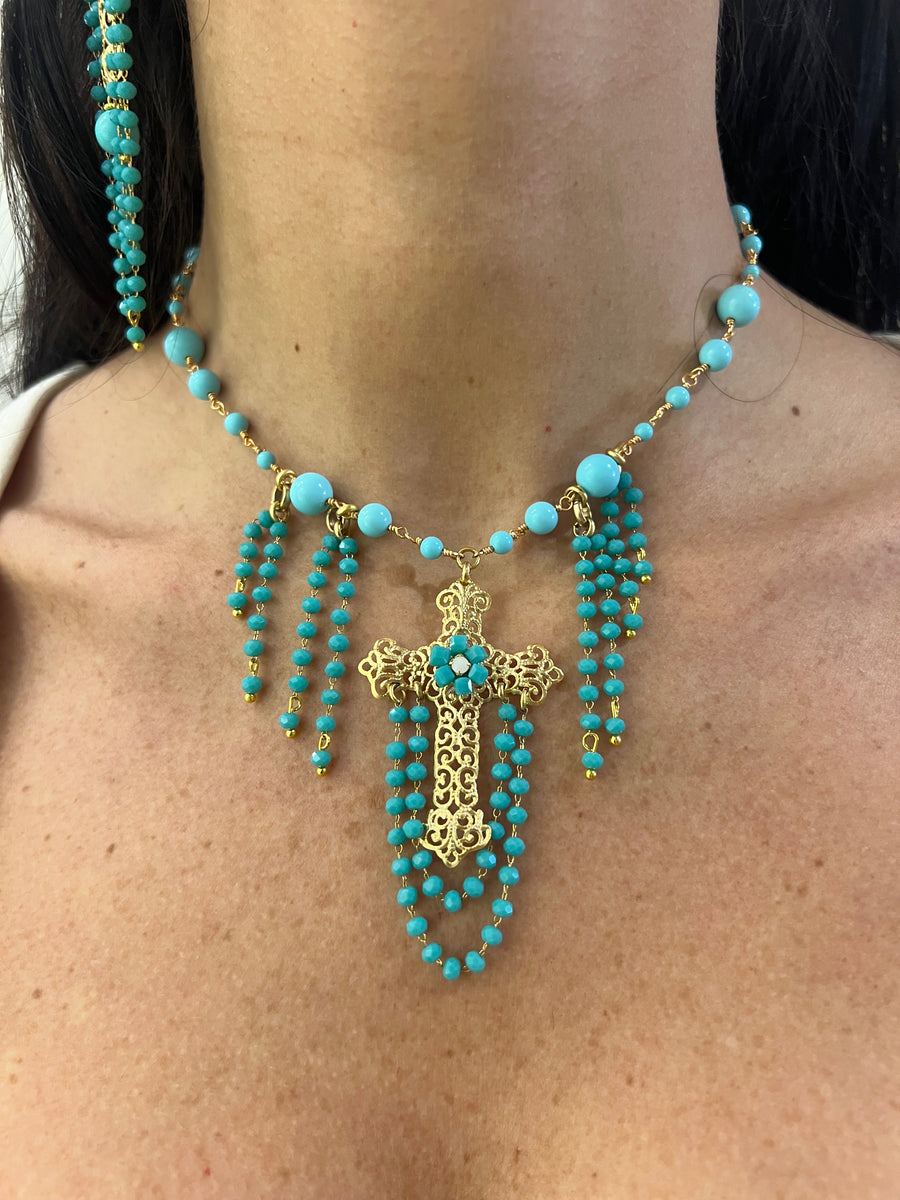 Collana con Croce in Filigrana e Pendenti – 40 cm + 5 cm di estensione