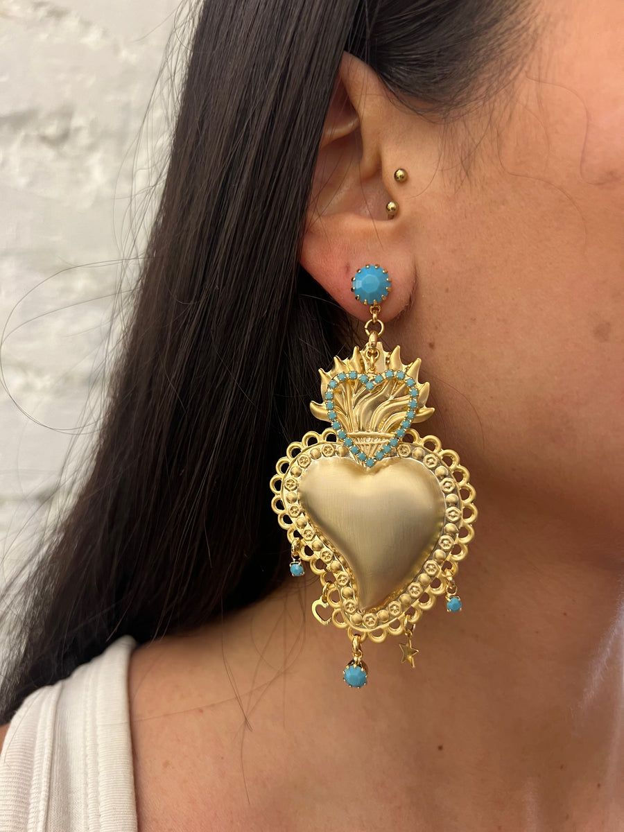 Orecchini Cuore Sacro e Cuore in Strass
