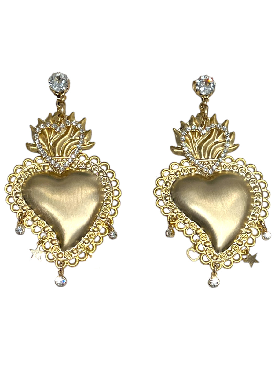 Orecchini Cuore Sacro e Cuore in Strass